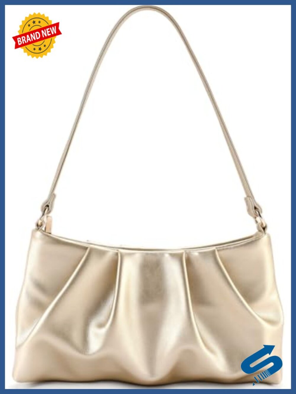 Pleated Clutch Purse PU Leather Detachable Chain Strap Evening Bag